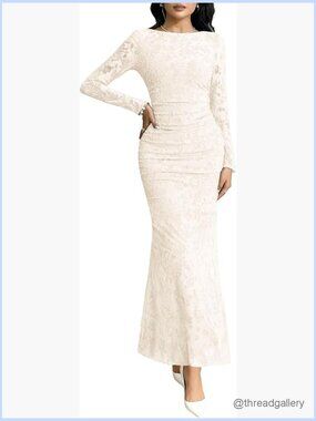 Long Sleeve Bodycon Maxi Dress - Ruched Floral Fall Cocktail Party Dress